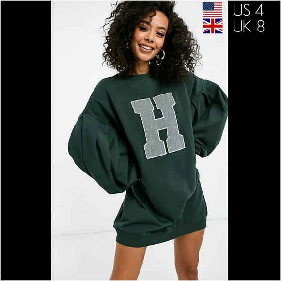 ASOS Dresses & Skirts - NWOT ASOS Tall Oversized Balloon Sleeve Applique Mini Dress in Green-Size Small